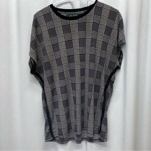 Lauren Ralph Lauren womens shirt houndstooth glen plaid xl black white blouse